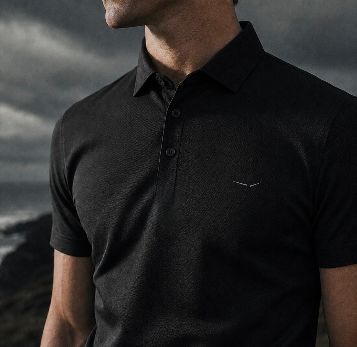 Close view of a matte performance polo